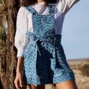 Happy Nature Cosmo Distressed Denim Short Overalls